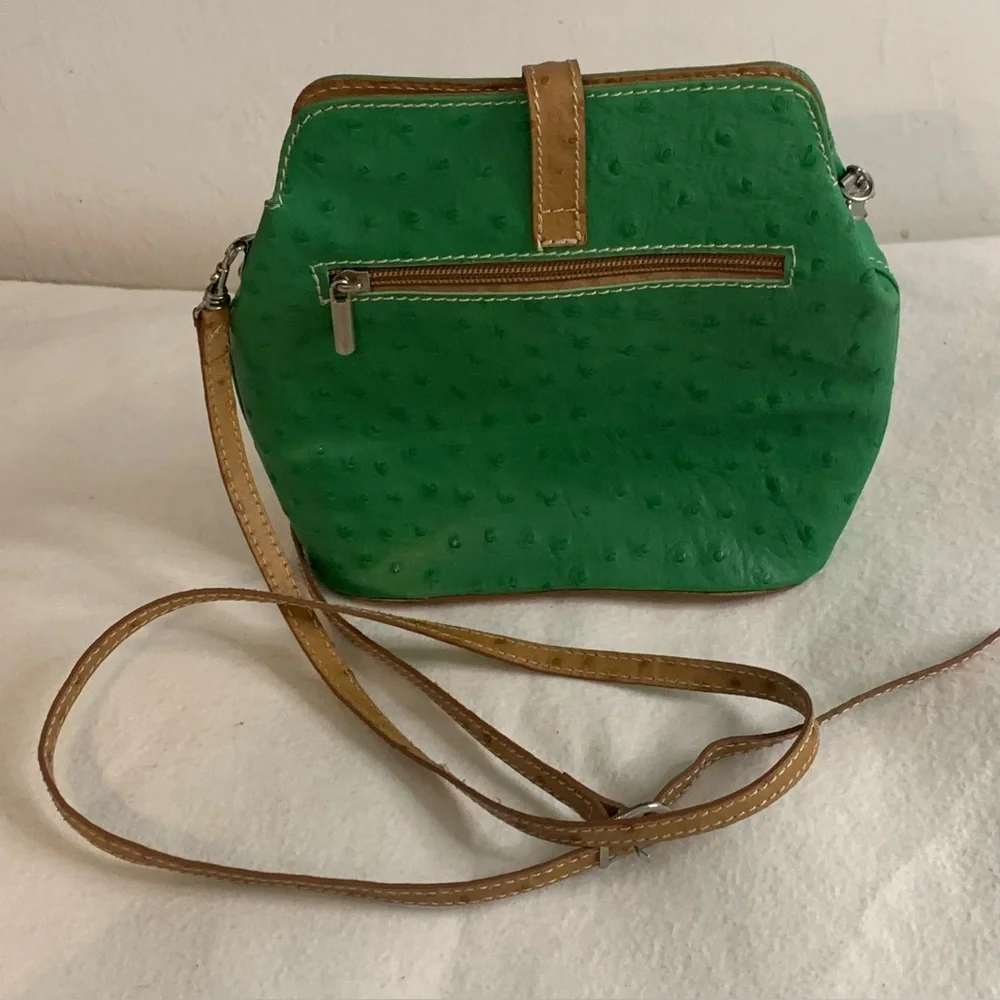 Genuine Italian OSTRITCH Embossed Leather Crossbody Bag Womens Green Purse - Picture 7 of 13